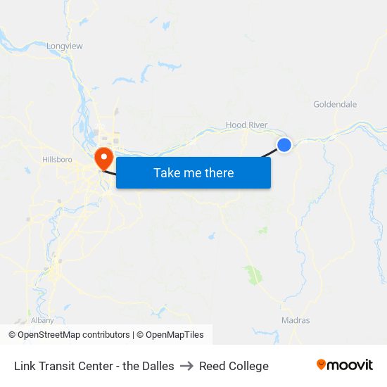 Link Transit Center - the Dalles to Reed College map