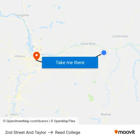 2nd Street And Taylor to Reed College map