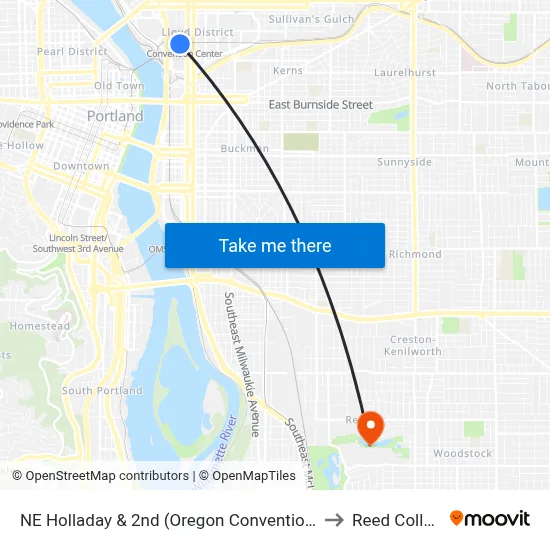 NE Holladay & 2nd (Oregon Convention Ctr) to Reed College map