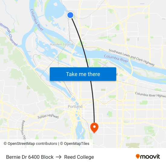 Bernie Dr 6400 Block to Reed College map