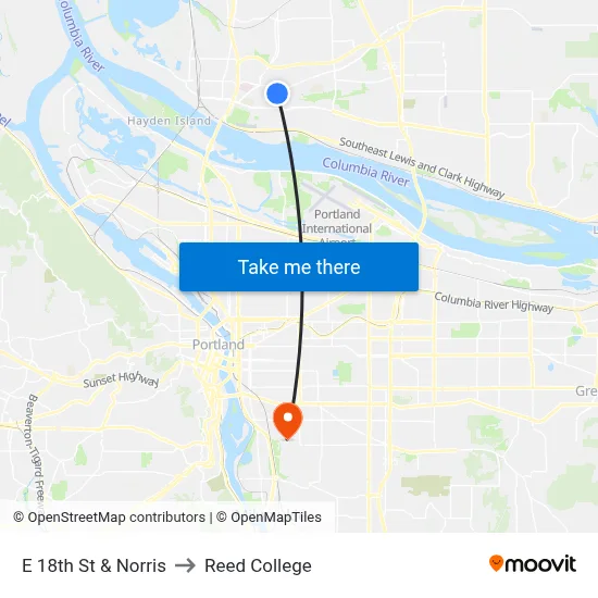 E 18th St & Norris to Reed College map