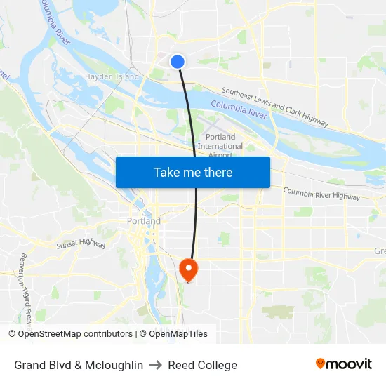 Grand Blvd & Mcloughlin to Reed College map