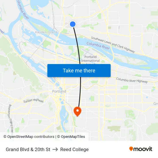 Grand Blvd & 20th St to Reed College map