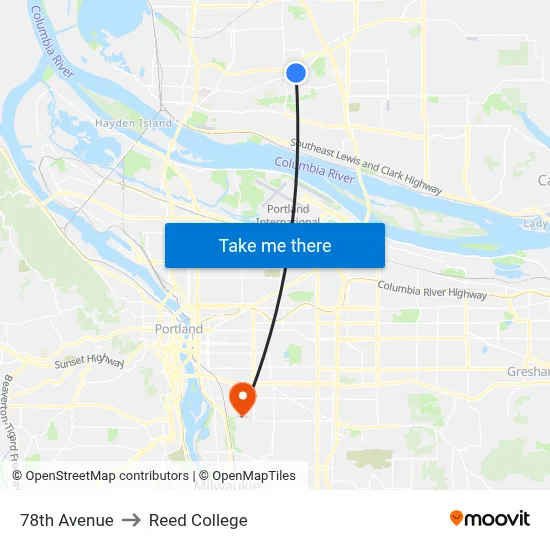 78th Avenue to Reed College map