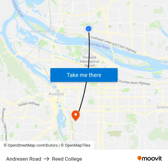 Andresen Road to Reed College map