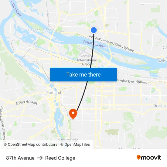 87th Avenue to Reed College map