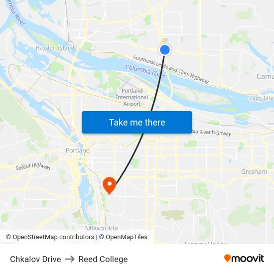 Chkalov Drive to Reed College map