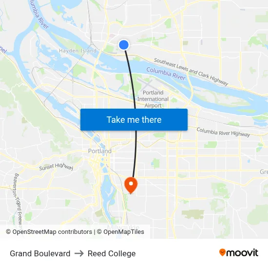Grand Boulevard to Reed College map