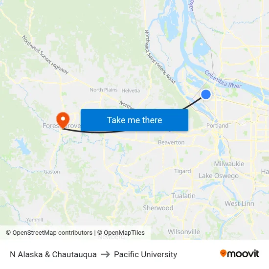N Alaska & Chautauqua to Pacific University map
