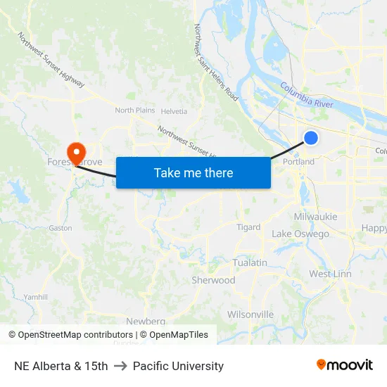 NE Alberta & 15th to Pacific University map