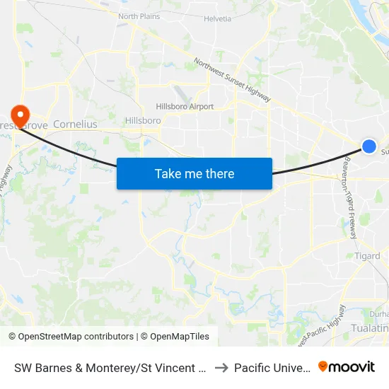 SW Barnes & Monterey/St Vincent Hosp Dr to Pacific University map