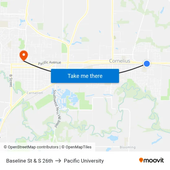 Baseline St & S 26th to Pacific University map