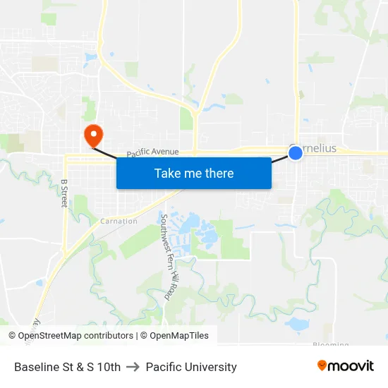 Baseline St & S 10th to Pacific University map