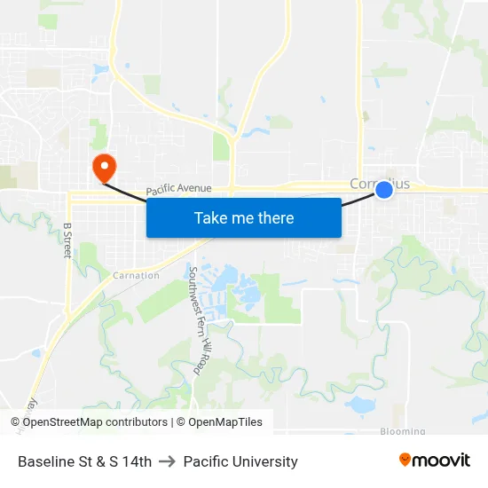 Baseline St & S 14th to Pacific University map