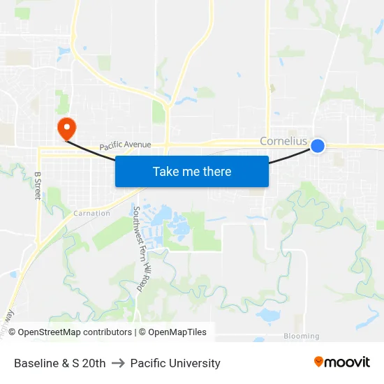 Baseline & S 20th to Pacific University map