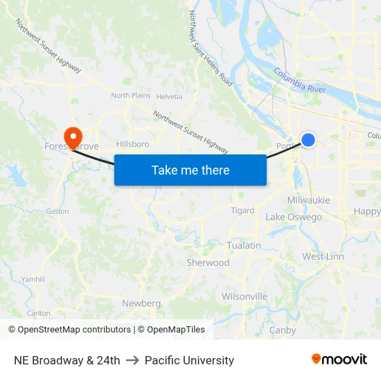 NE Broadway & 24th to Pacific University map