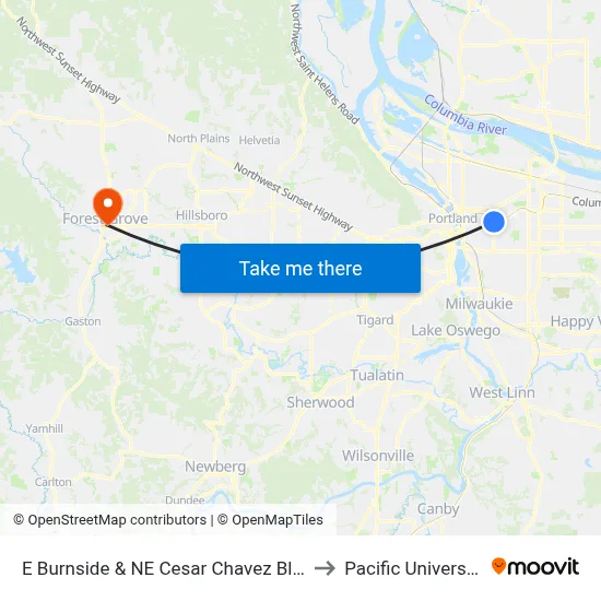 E Burnside & NE Cesar Chavez Blvd to Pacific University map