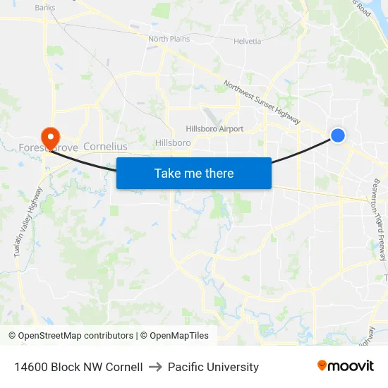 14600 Block NW Cornell to Pacific University map