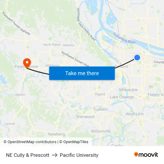 NE Cully & Prescott to Pacific University map