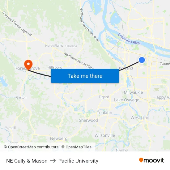 NE Cully & Mason to Pacific University map