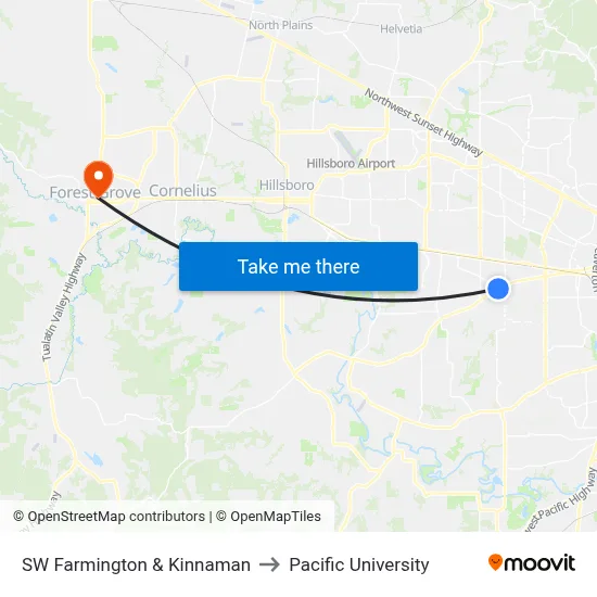 SW Farmington & Kinnaman to Pacific University map