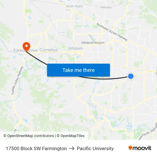 17500 Block SW Farmington to Pacific University map