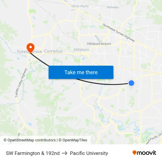 SW Farmington & 192nd to Pacific University map