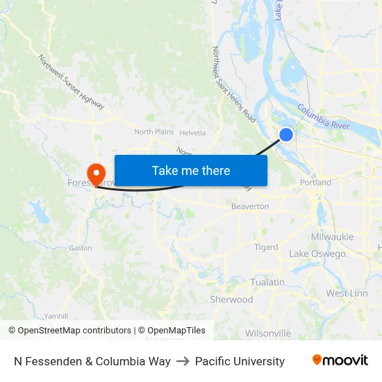 N Fessenden & Columbia Way to Pacific University map