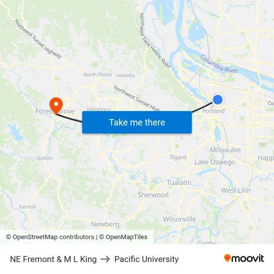 NE Fremont & M L King to Pacific University map