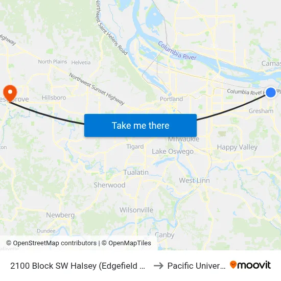 2100 Block SW Halsey (Edgefield Manor) to Pacific University map
