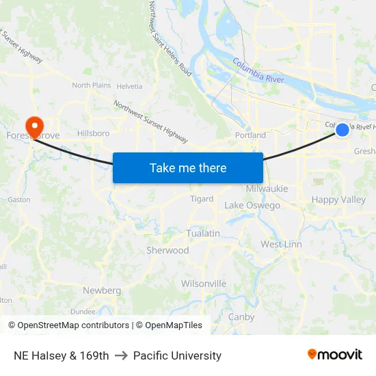 NE Halsey & 169th to Pacific University map