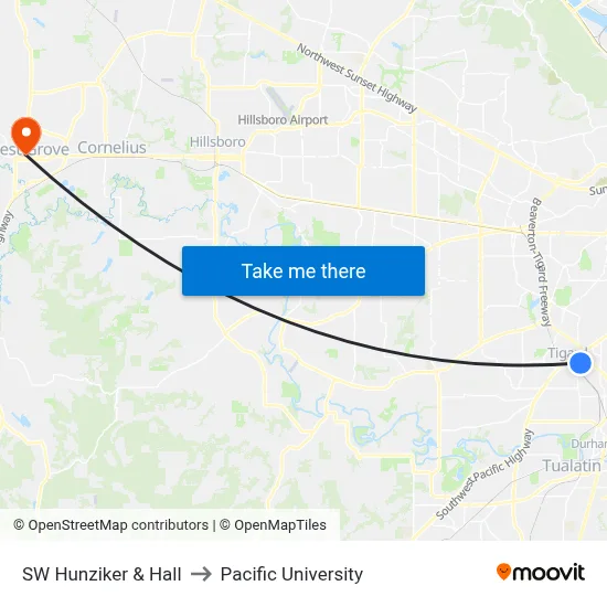 SW Hunziker & Hall to Pacific University map
