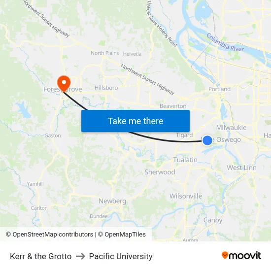 Kerr & the Grotto to Pacific University map
