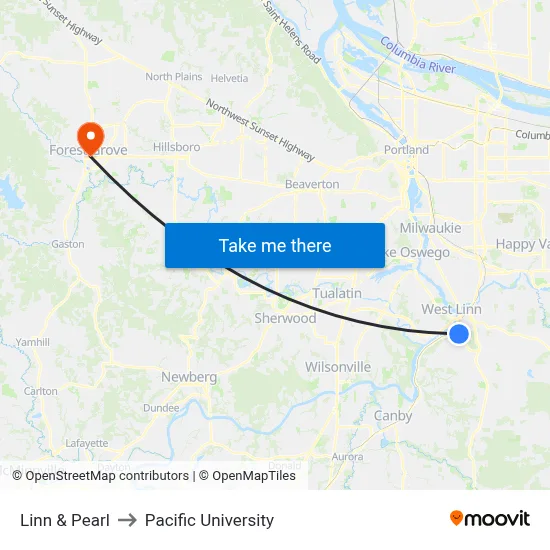 Linn & Pearl to Pacific University map