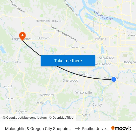 Mcloughlin & Oregon City Shopping Center to Pacific University map