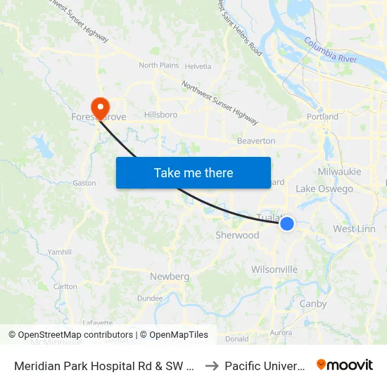 Meridian Park Hospital Rd & SW 65th to Pacific University map