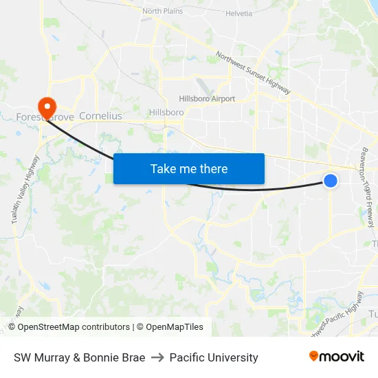 SW Murray & Bonnie Brae to Pacific University map