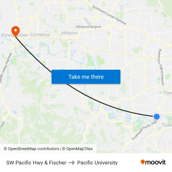 SW Pacific Hwy & Fischer to Pacific University map