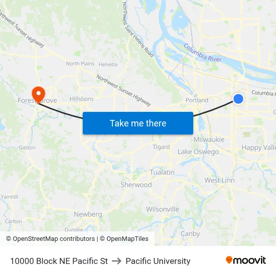10000 Block NE Pacific St to Pacific University map