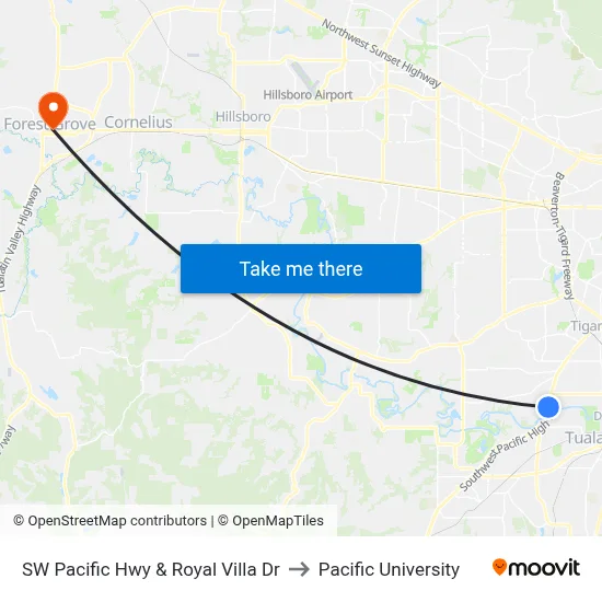 SW Pacific Hwy & Royal Villa Dr to Pacific University map