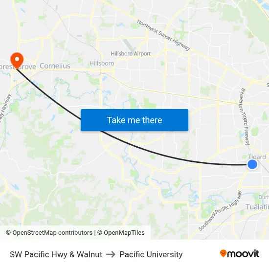 SW Pacific Hwy & Walnut to Pacific University map
