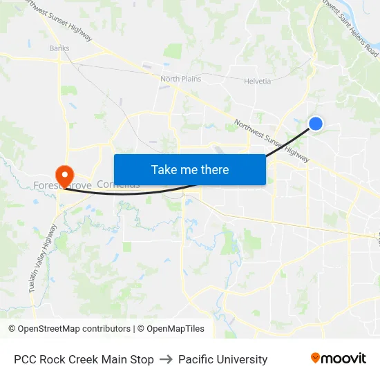 PCC Rock Creek Main Stop to Pacific University map