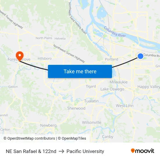 NE San Rafael & 122nd to Pacific University map