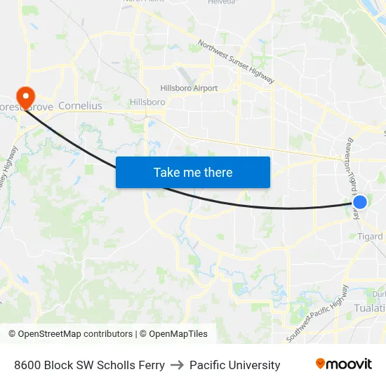 8600 Block SW Scholls Ferry to Pacific University map