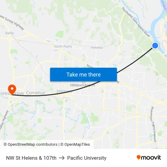 NW St Helens & 107th to Pacific University map