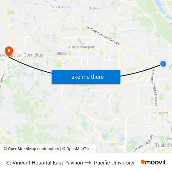 St Vincent Hospital East Pavilion to Pacific University map