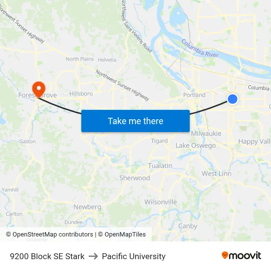 9200 Block SE Stark to Pacific University map