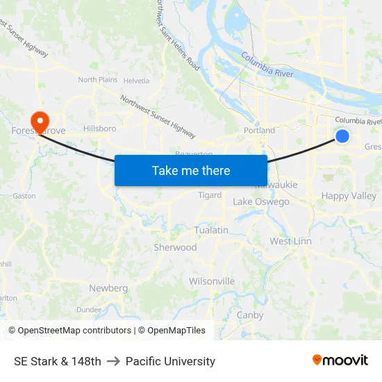 SE Stark & 148th to Pacific University map