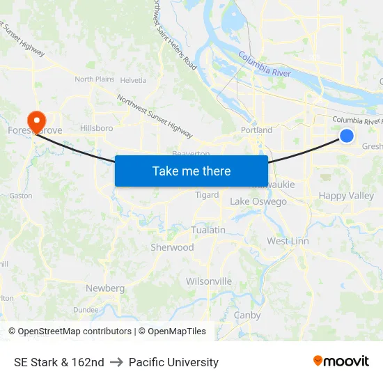 SE Stark & 162nd to Pacific University map