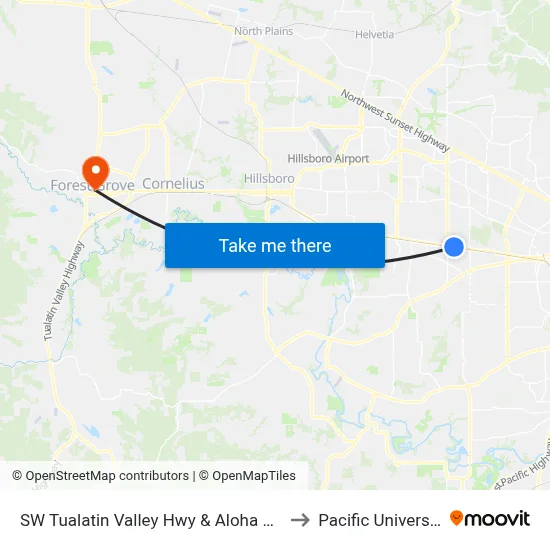 SW Tualatin Valley Hwy & Aloha Villa to Pacific University map